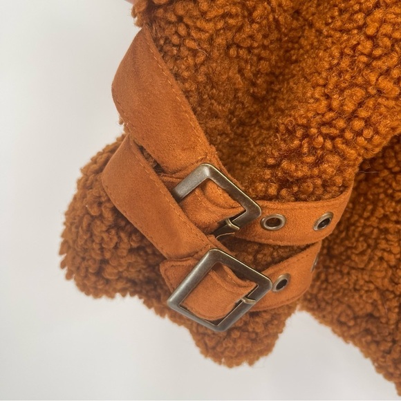 Marrakech Anthropologie Women size Small brown fuzzy Teddy Moto zip jacket - Picture 11 of 15